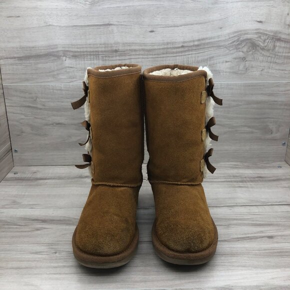 Koolaburra Boots Kids Girls 2 Brown Suede Pull On Lined Winter - Picture 7 of 11